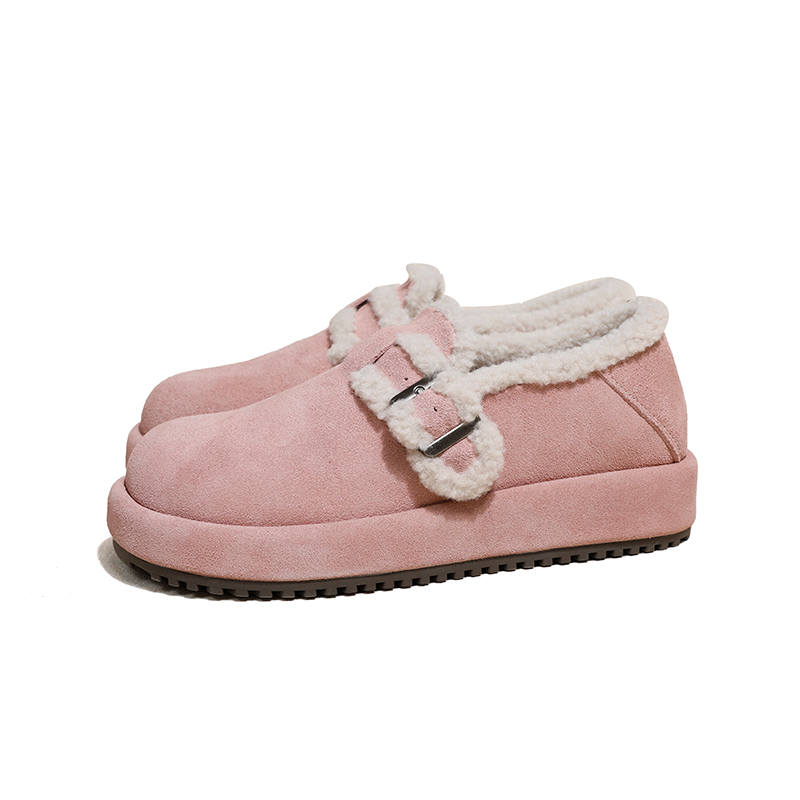 Ouumeis Cow Suede Thermal Fleece Lined Fleece Lined Slip on, Commute Versatile Ankle Length Snow Boots Women's