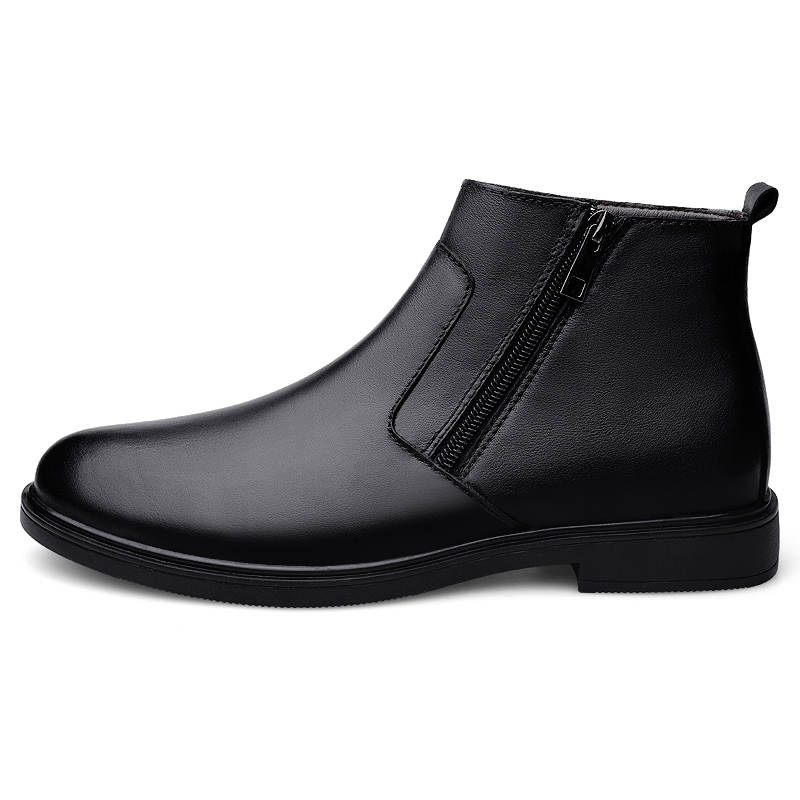 YINGLUNQISHI Top Grain Cow Leather Ankle Boots Men's Black