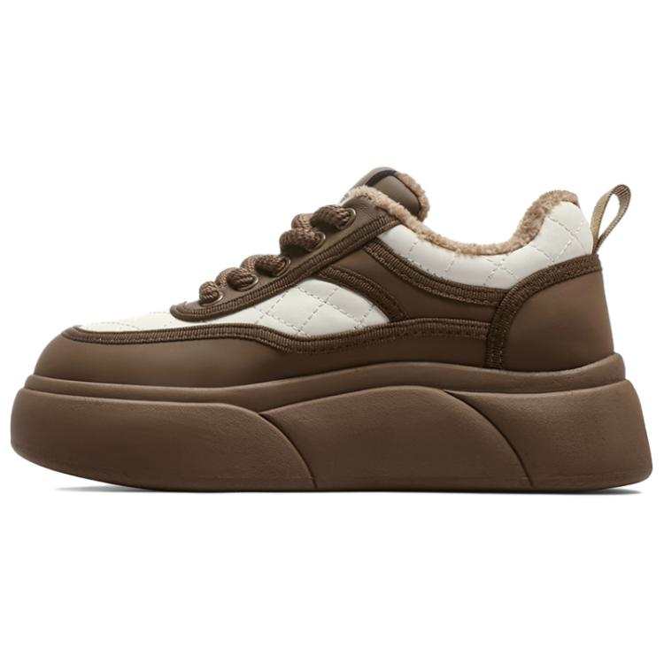 C°BANNER Leather Fleece Lined Thermal, Platform Height Increasing Versatile Low top Casual Shoes Women's Beige Brown