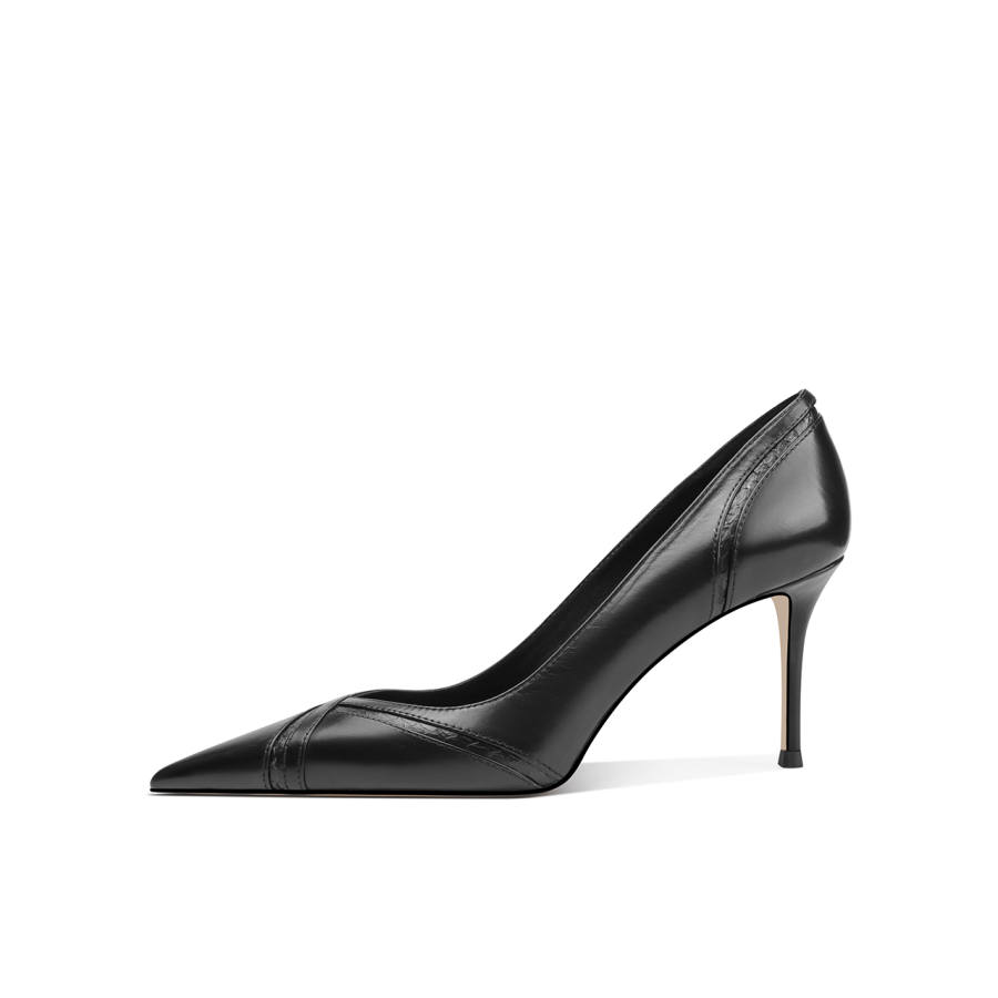 Shesrim Snake Skin Slim Heel High Heels 8cm Women's Black
