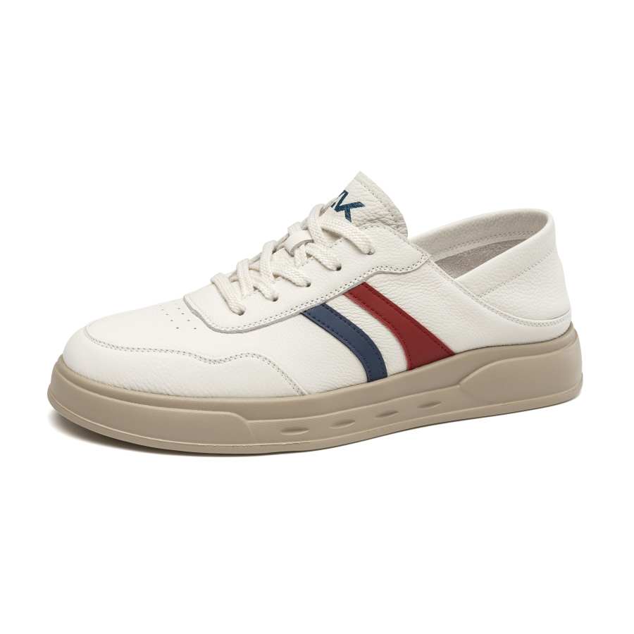 AOKANG Cow Leather Low top Skateboard Shoes Men's Ecru/Blue