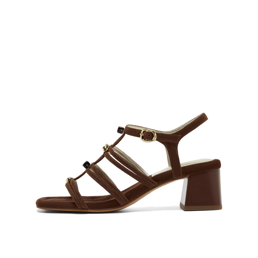 Joypeace Wishing Stone Leather Roman Sandals 5CM Women's Coffee