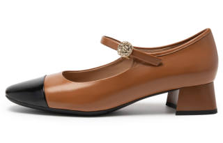 NATURSUN Cow Leather Sheepskin Chunky Heel Mary Jane Shoes