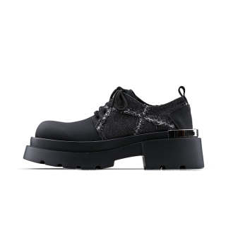 HANQIAORIJI Future Series Iron Heel, Denim, Panel Derby Shoes Dress Shoes Men's Black