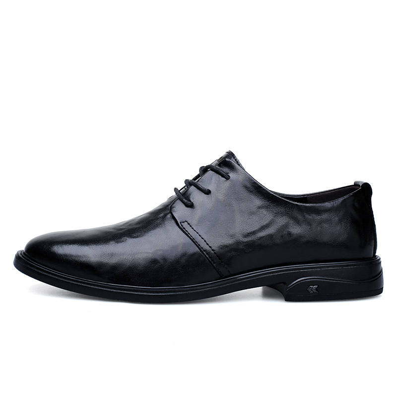 YIMINU Casual Leather Shoes Men's Low Top Black