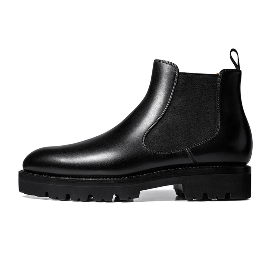 THOM WILLS Top Grain Cow Leather Short Chelsea Boots Men's Black