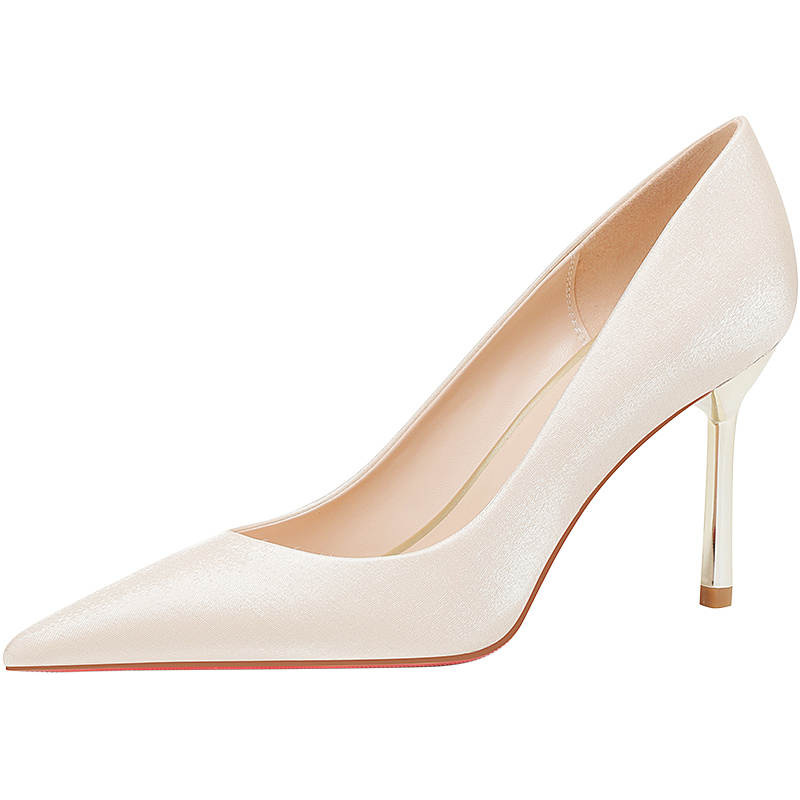 LANMOU Fabric Slim Heel High Heels Women's Champagne