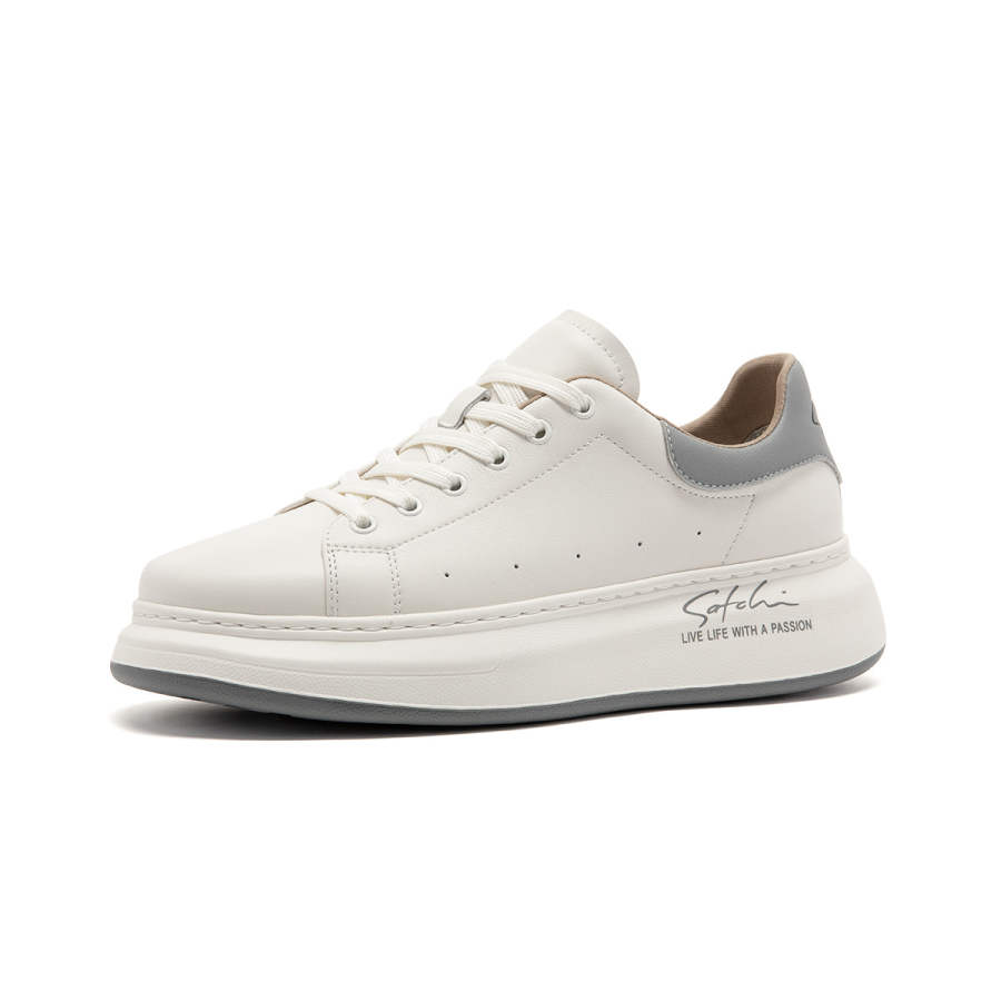 Satchi Top Grain Cow Leather Low top Skateboard Shoes Men's White Gray