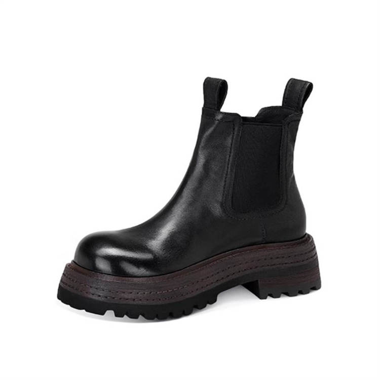JESSICA SOPHIA Top Grain Cow Leather Short Chelsea Boots 4cm Women's