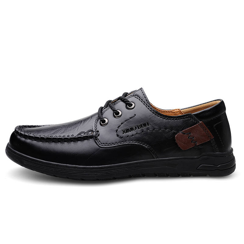 XIMO BULL Casual Leather Shoes Men's Low Top Black
