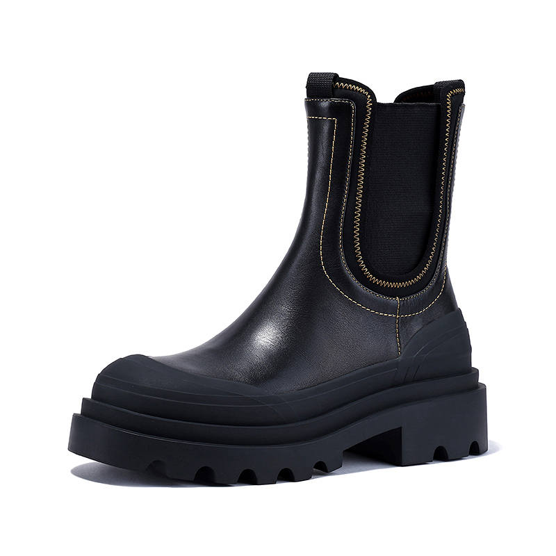 BELLALILY Top Grain Cow Leather Crew Chelsea Boots 5CM Women's