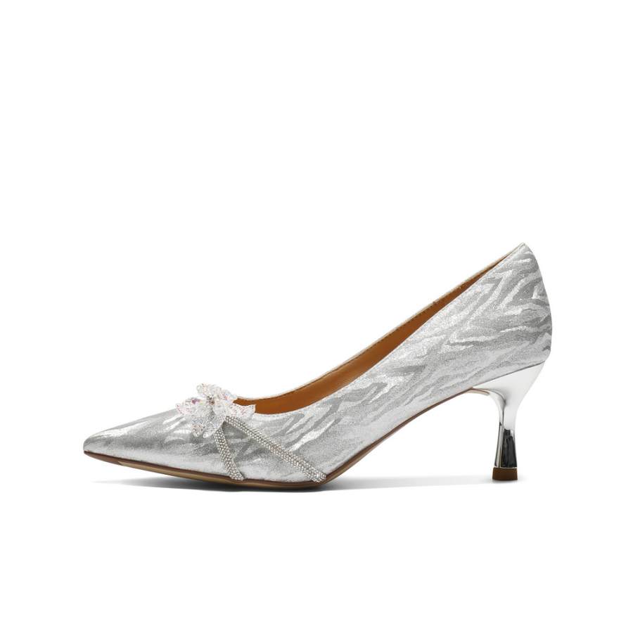 BELLE Artificial Leather Slim Heel High Heels Women's Silver