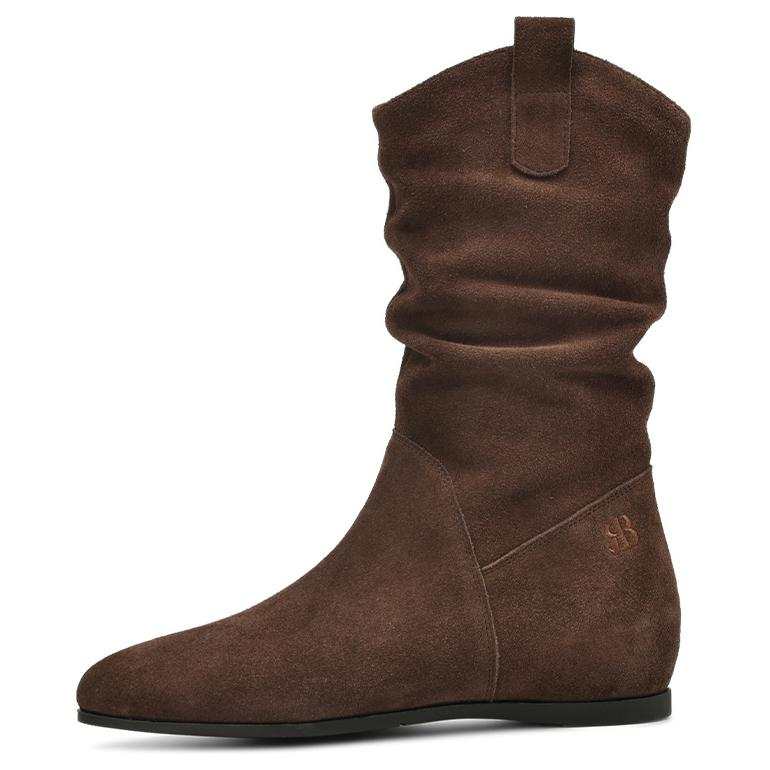 BOERDIQI Slouchy Boots Cow Split Leather Ankle Boots 3.8cm Women's
