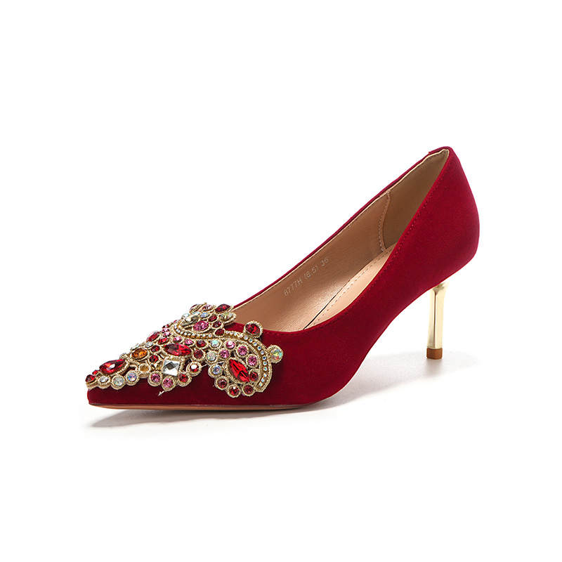 QITUMAUL Suede Slim Heel High Heels Women's Red