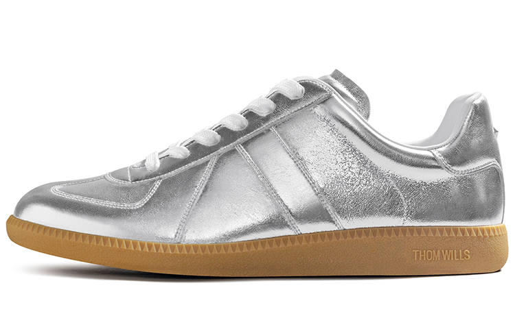 THOM WILLS Classic Vintage German Army Trainers Athleisure Low top Skateboard Shoes Unisex Silver