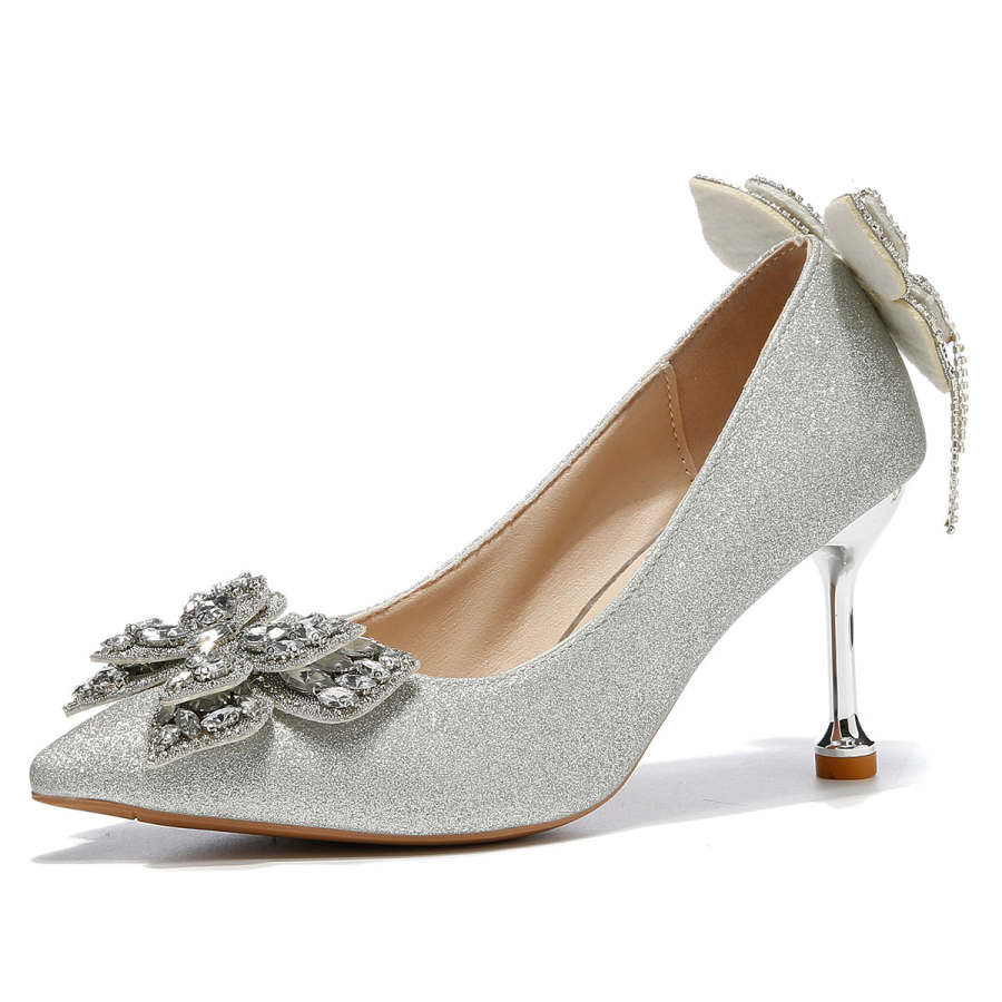 Medd Medd Pu Slim Heel High Heels Women's Silver