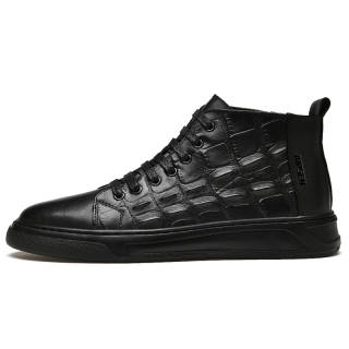 AIPSEN Top Grain Cow Leather High top Skateboard Shoes Men's Black