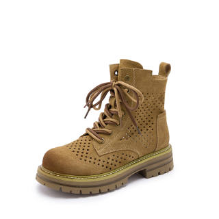 GIGIRYO Cow Suede Short Combat Boots Women's Brown