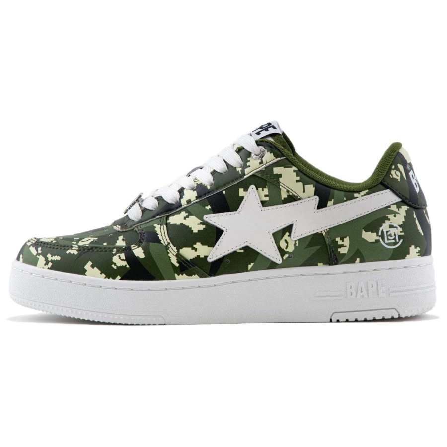 A BATHING APE BAPE STA CLOT EGRA CAMO Cow Leather Abrasion Resistant Low top Skateboard Shoes Men's