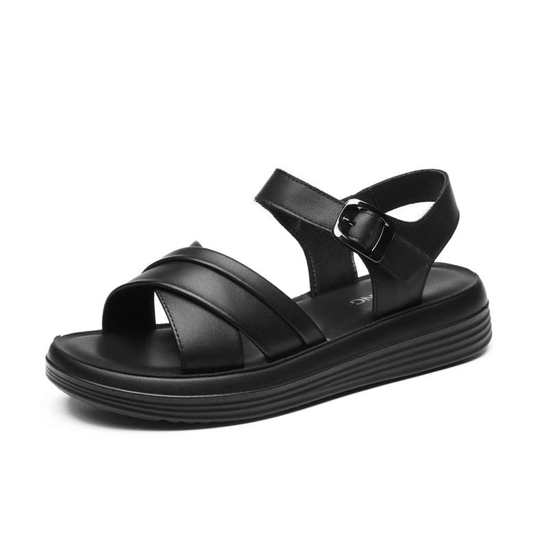 AOKANG Top Grain Cow Leather One Strap Sandals Women's
