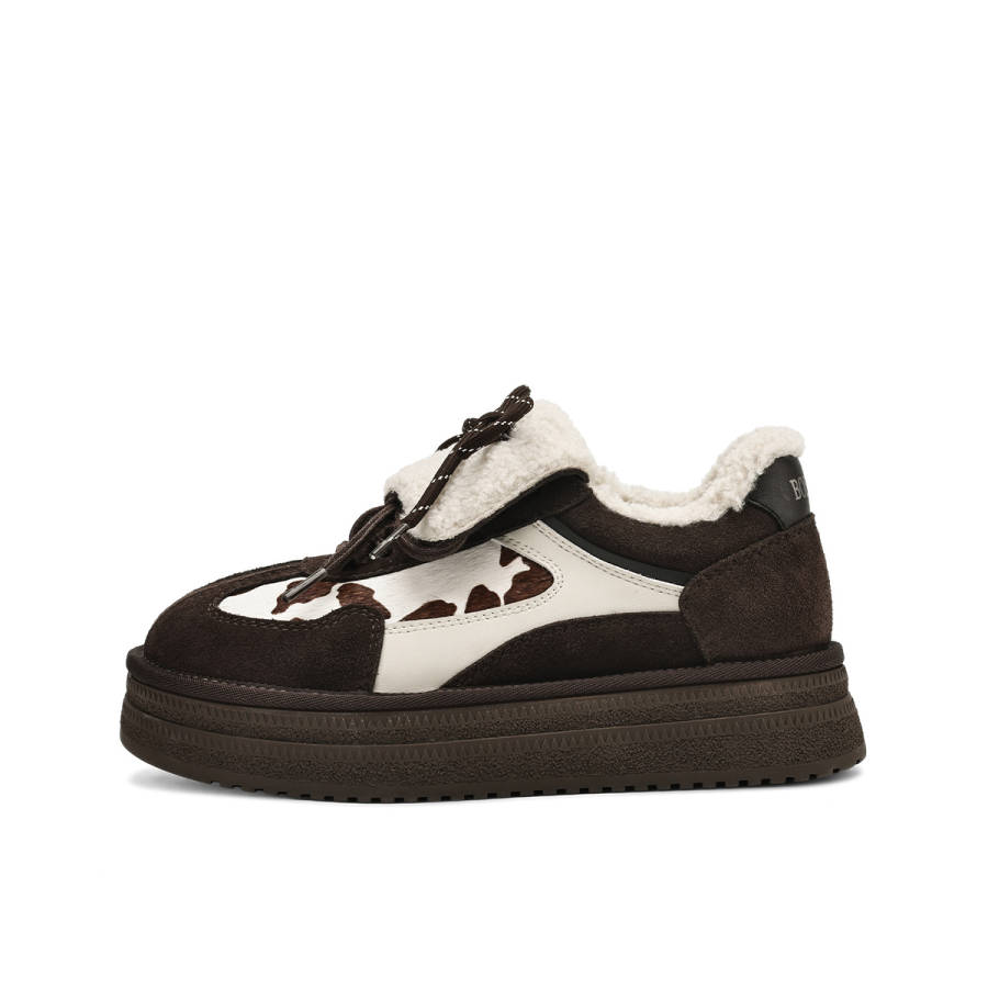 BOERDIQI Cow Wool+Horsehair, Leopard Print Cute Vintage Fleece Lined Stylish Low top Skateboard Shoes Women's