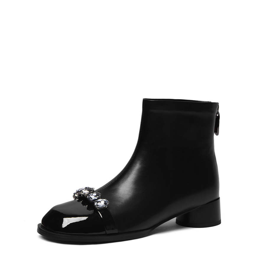 CAMEIDO Cow Split Leather Ankle Boots 3.5cm Women's Black