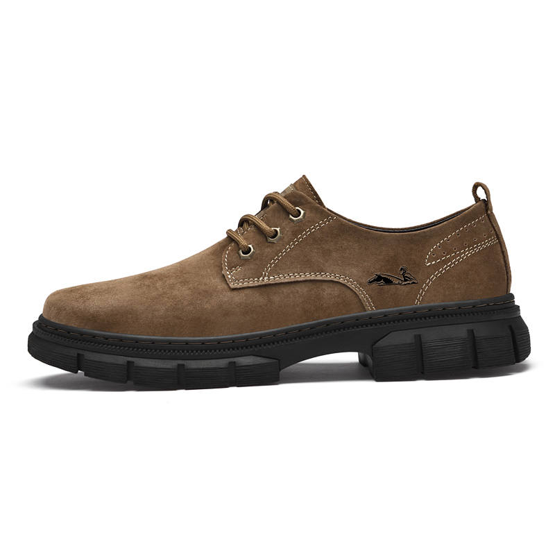 YINGLUNQISHI Top Grain Cow Leather Casual Shoes Men's Khaki