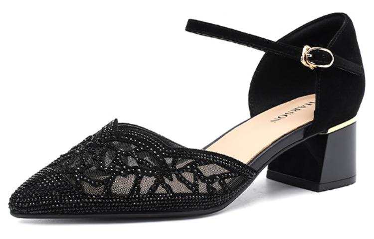 HARSON HARSON Fabric Chunky Heel High Heels 4.5cm Women's