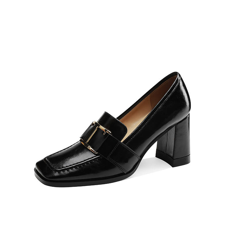 FMM Cow Leather Chunky Heel High Heels 7.5cm Women's