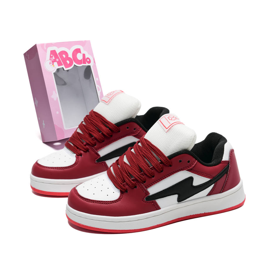 ABCIO Anti Slip And Wear Resistant Height Increasing Low top Skateboard Shoes Unisex White Red Box Included