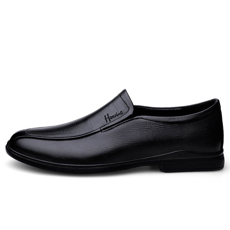 HAOXING Top Grain Cow Leather Casual Shoes Men's Black