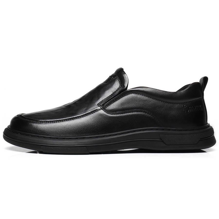 15 MINS Top Grain Cow Leather Men's Casual Shoes Men's Black