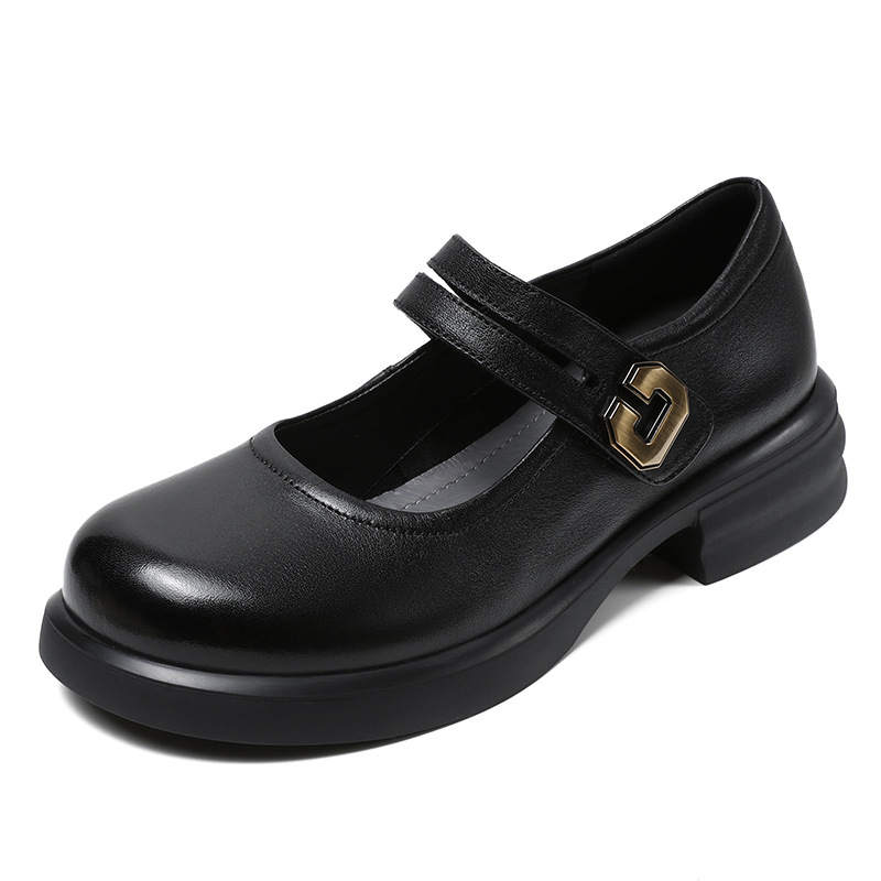 Devanro Top Grain Cow Leather Block Heel Mary Jane Shoes 3.5cm Women's