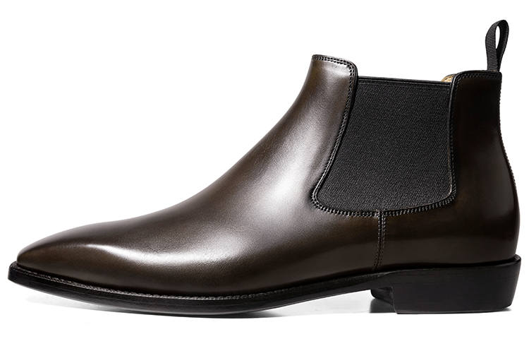 THOM WILLS Top Grain Cow Leather Chelsea Boots Men's Dark Tea Polished