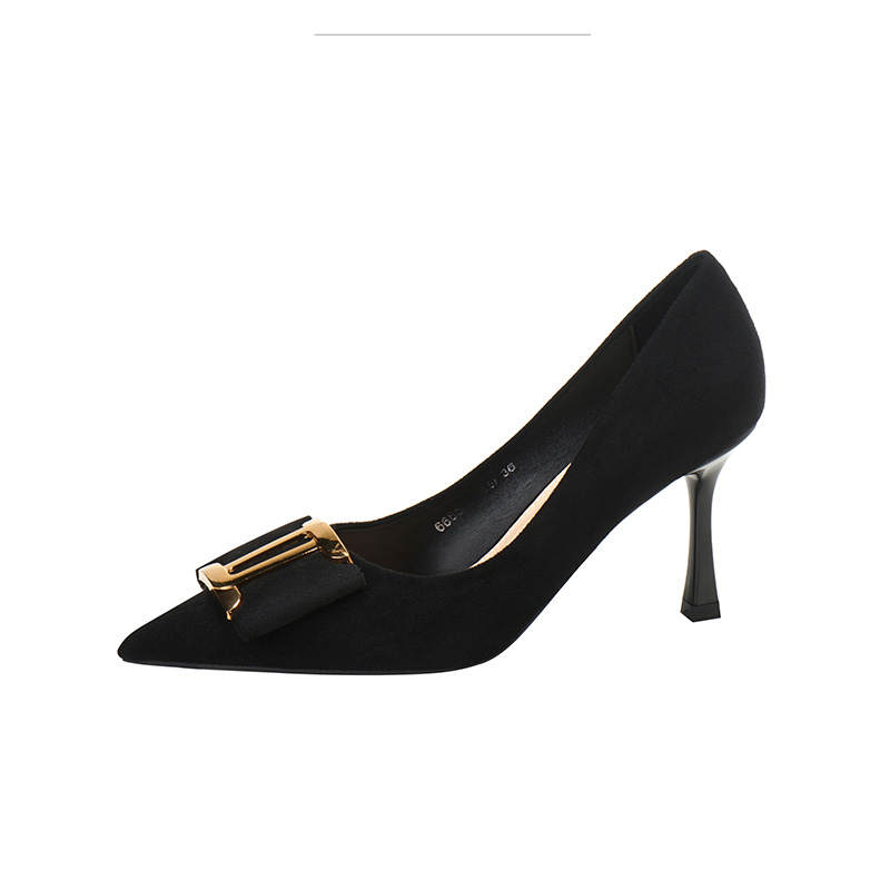 QITUMAUL Suede Slim Heel High Heels Women's Black