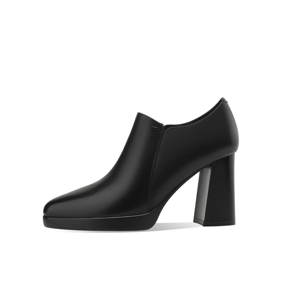 BOERDIQI Cow Leather Chunky Heel High Heels 8.7cm Women's Black