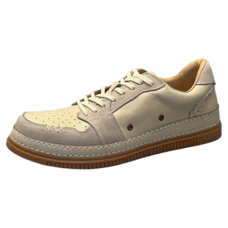 GEWEILUO Top Grain Cow Leather Low top Skateboard Shoes Men's Ecru