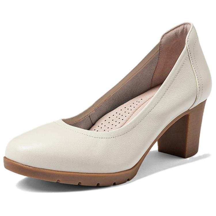 PT'SON Cow Leather Comfortable Round Toe Chunky Heel High Heels 6CM Women's