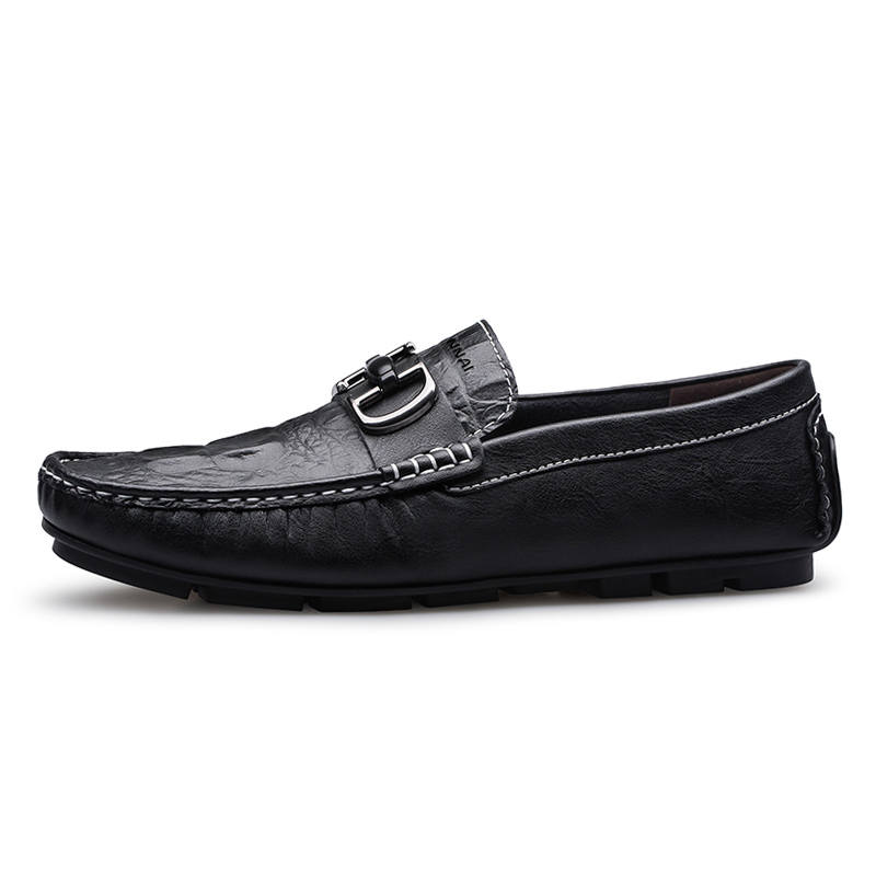WENNAI Top Grain Cow Leather Casual Shoes Men's Black