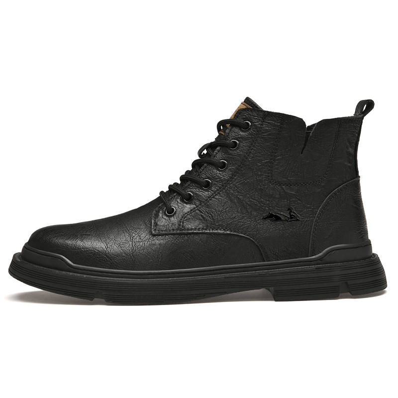 YINGLUNQISHI Cow Leather Short Combat Boots Men's Black