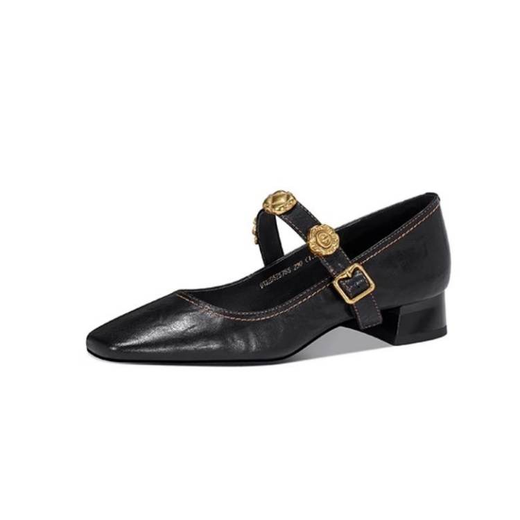 JESSICA SOPHIA Sheepskin Chunky Heel Mary Jane Shoes 3cm Women's