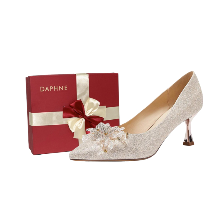 DAPHNE Wedding Shoes Collection Block Heel High Heels Women's Champagne Gold