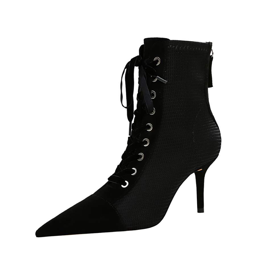 QITUMAUL Suede Ankle Boots 8cm Women's Black