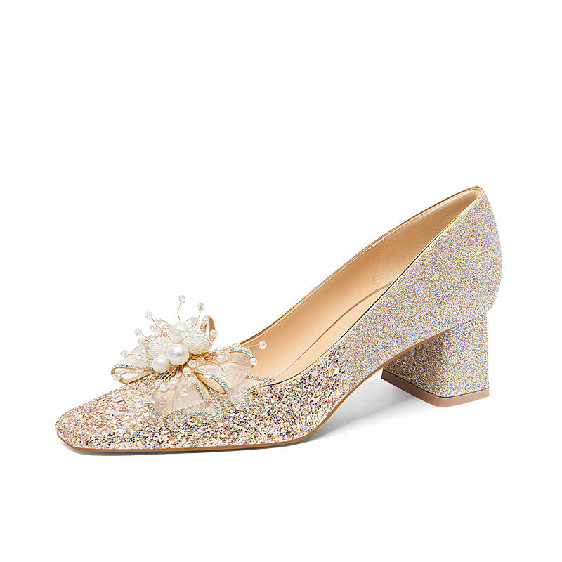 Holy Rose Chunky Heel Commemoration High Heels Women's Gold