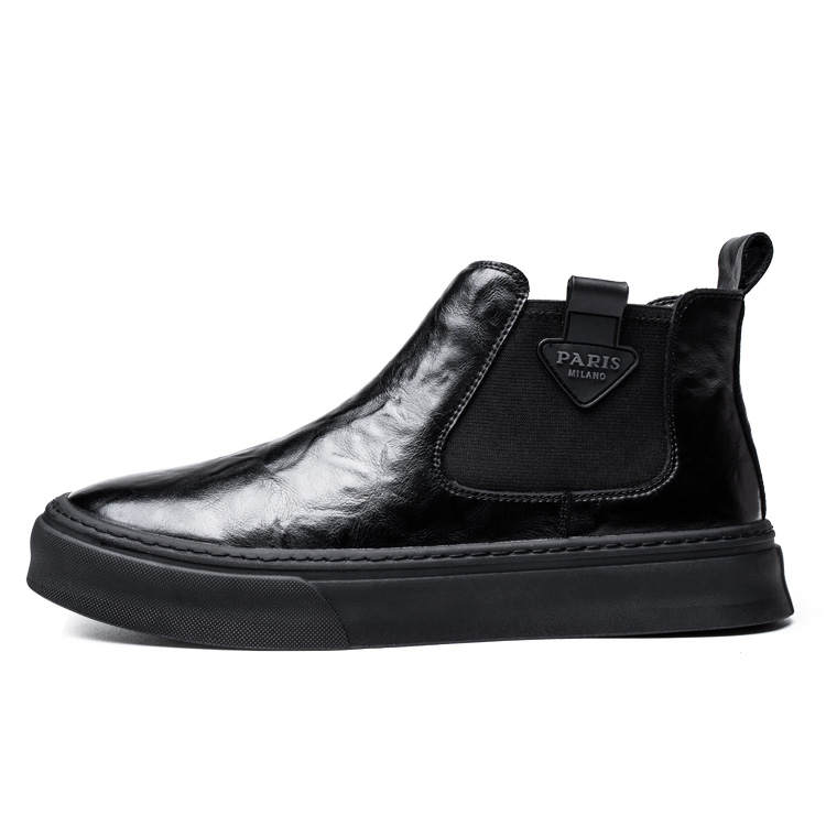 YEDANI Cow Split Leather Ankle Length Chelsea Boots Men's Black