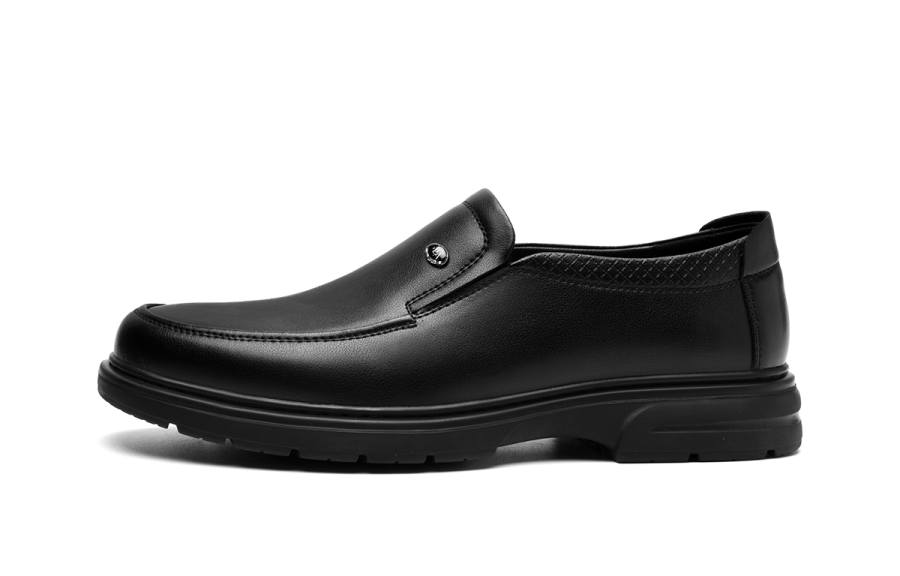 HLA Casual Dad Shoes Comfortable Slip on Leather Shoes Breathable Perforated Men's Black