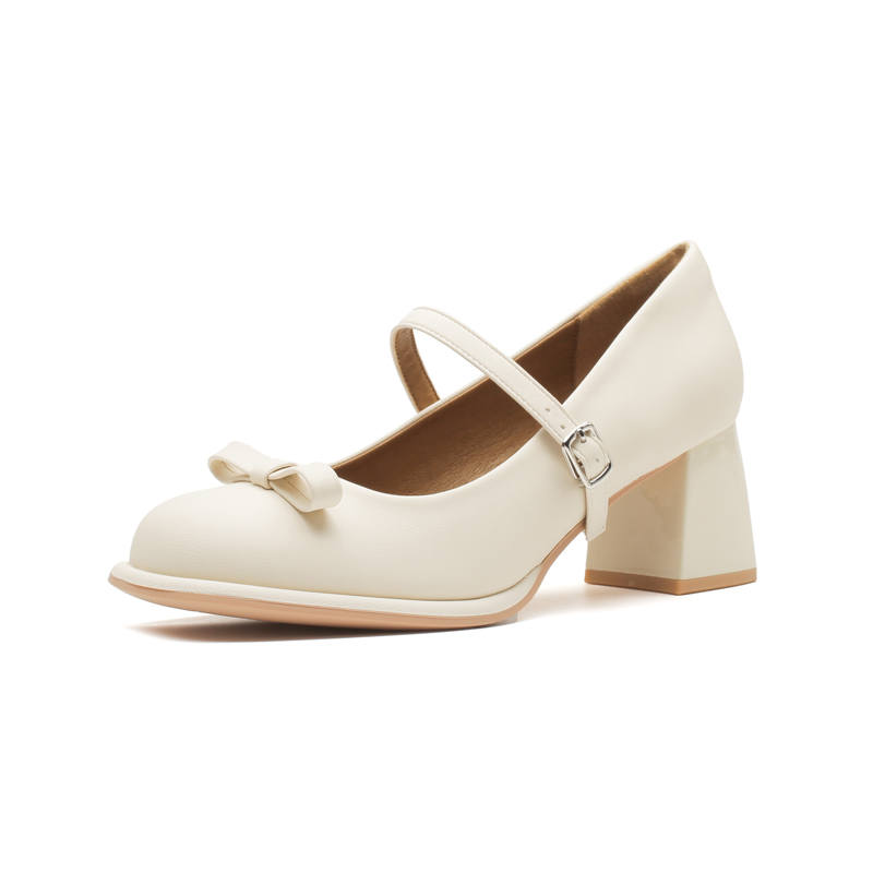 ZUOMILUO Microfiber Leather Chunky Heel Mary Jane Shoes Women's Apricot