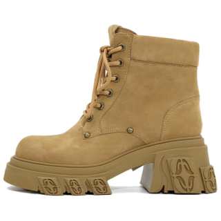 DIBO MANNER Flame Embossed Collection Solid Color Lace Up Platform Mid Calf Boots