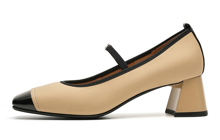 EBLAN Cow Leather Chunky Heel High Heels Women's Apricot