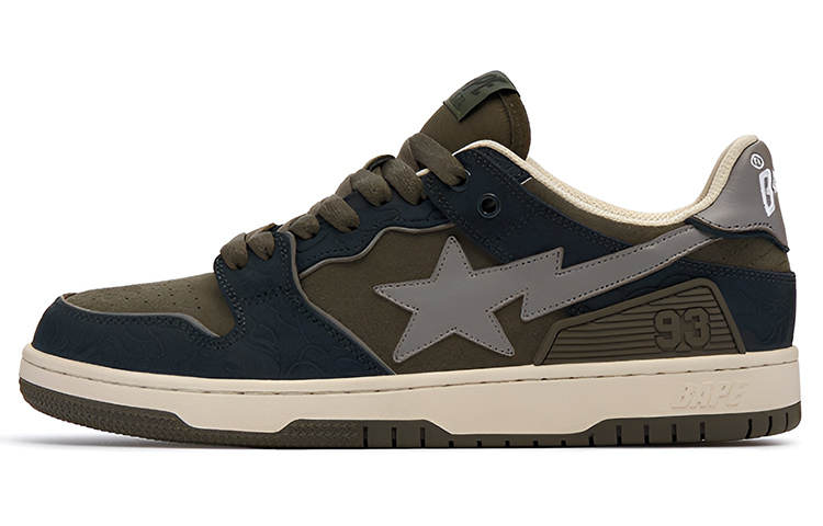 A BATHING APE SK8 STA Leather Low top Stylish Skateboarding Shoes Women's Army Green